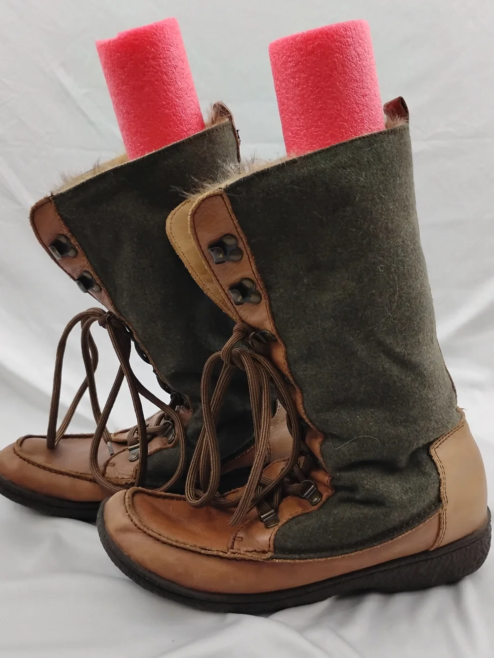 Sam Edelman Women's Brown and Olive Lace-Up Fur-Trim Boots